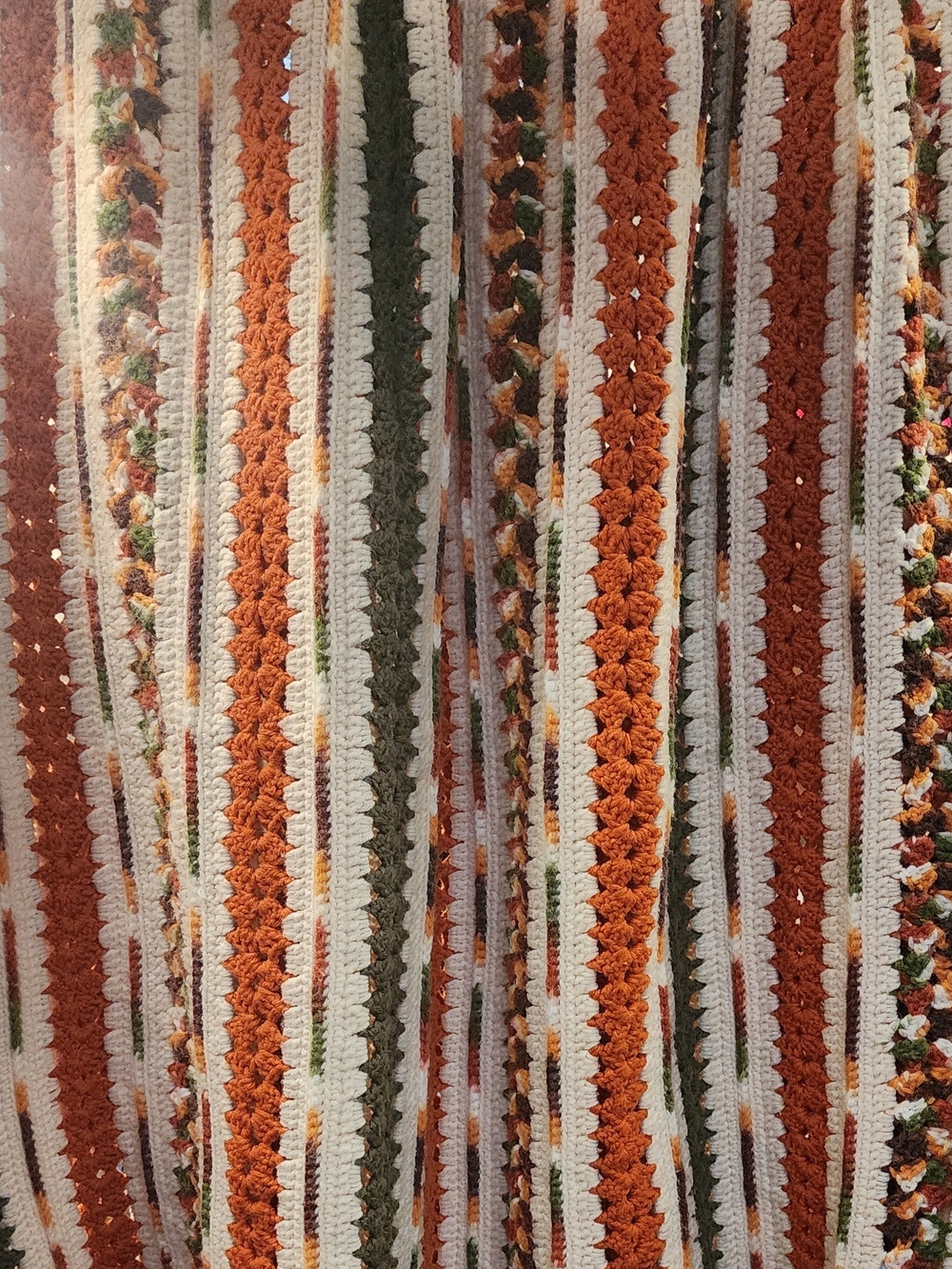 🔴 2 for $50 🔴 Crocheted Striped Throw Blanket in Rust, Olive & Cream 42" x 80"